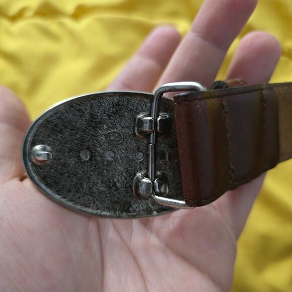 Kids Brown Leather Belt With Western Buckle Size L– Genuine Leather Cowboy Style - Picture 4 of 9